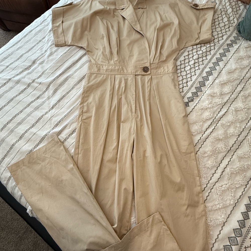 A Classy Chic Boutique Beige Utility Short-Sleeve Jumpsuit